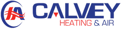 Calvey Heating & Air logo featuring blue and red stylized letters “C” and “A” with a wavy line, alongside the company name in blue and red text.