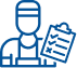Line drawing of a person wearing a cap and apron, holding a clipboard with a checklist showing three checked boxes.